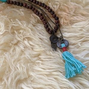 Long brown and turquoise color necklace